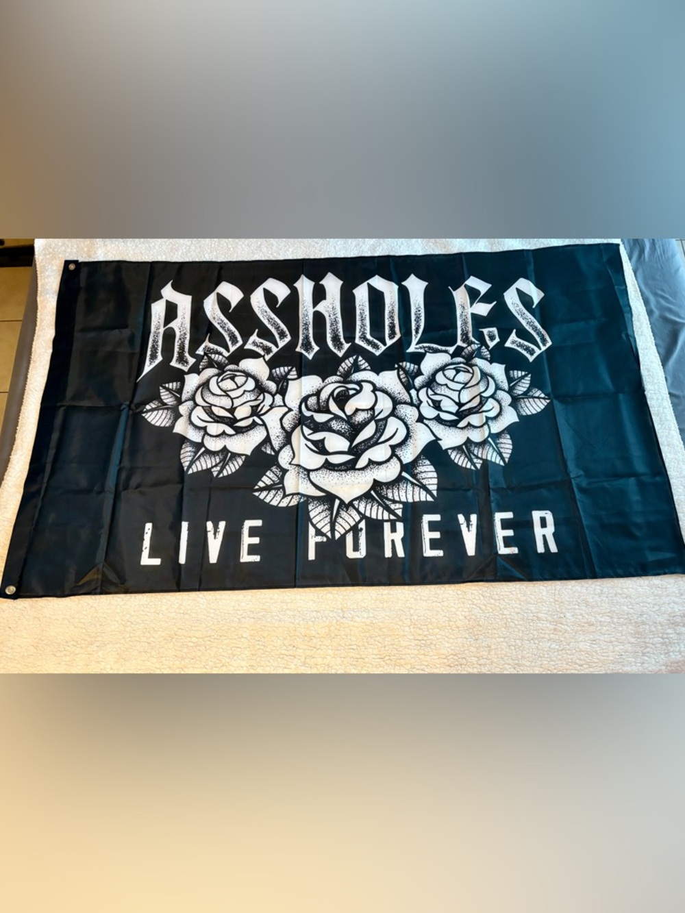 Black & White Rose Banner with Gothic Lettering